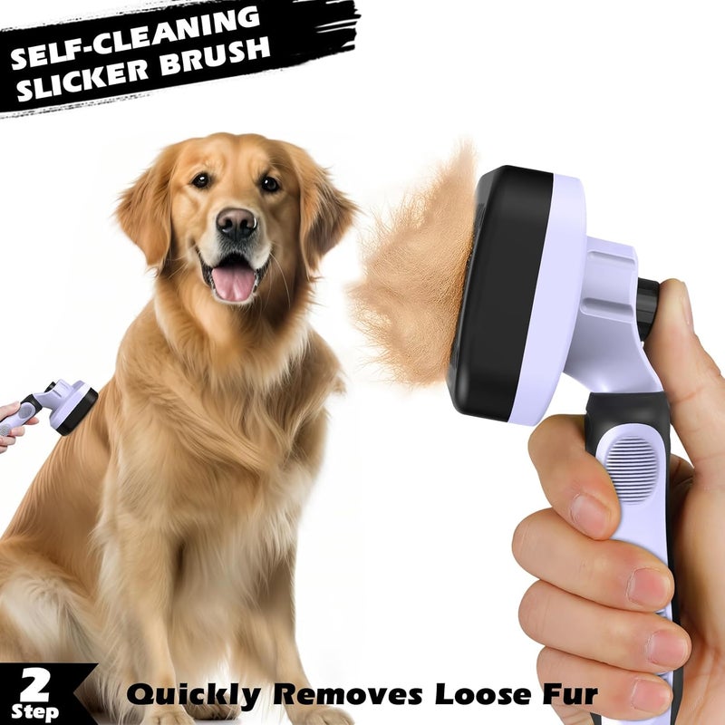 Augwind 3PCS Self Cleaning Slicker Brush & Pet Grooming Rake & Flea Comb for Dogs,Cats and Horses | Double-Sided Dematting Comb & Skin Friendly Deshedding Grooming Tool | Pet Supplies(Light Purple Black) - Image 4